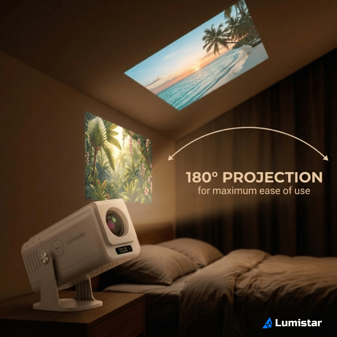 Lumistar Pro+ Mini Beamer 180 graden projectie