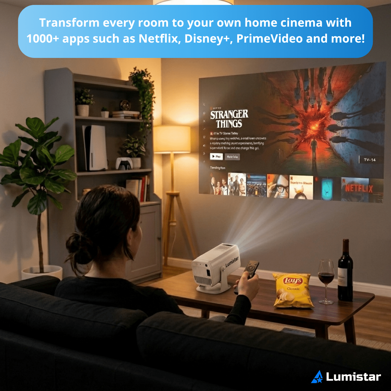 Lumistar Pro+ Mini Beamer netflix projectie