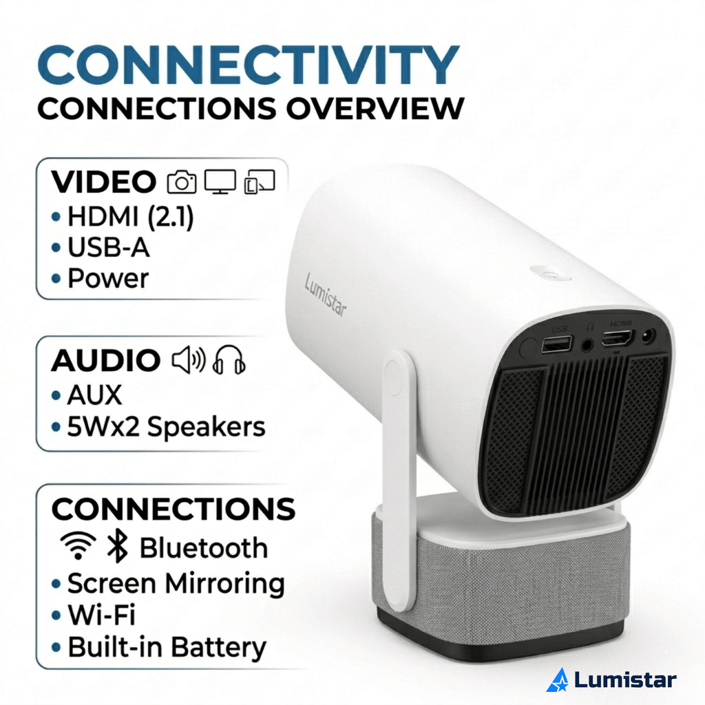 Lumistar Ultra Mini Beamer aansluitingen