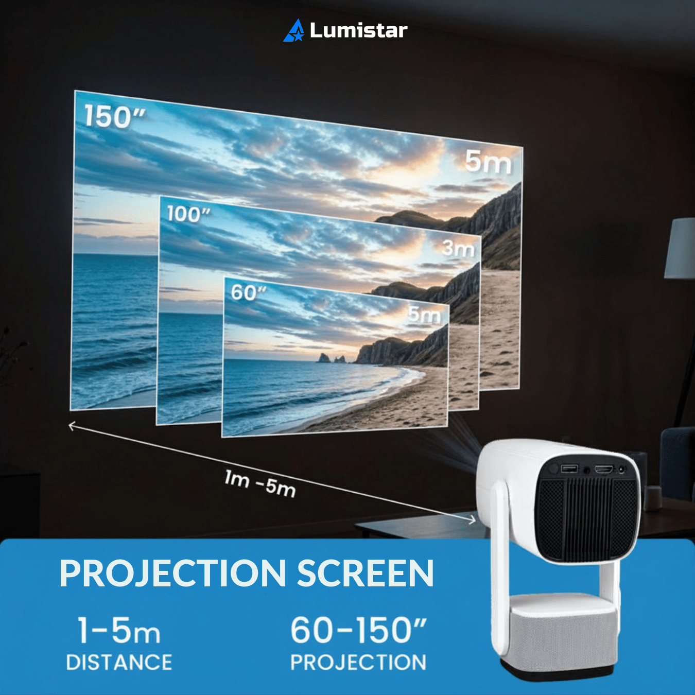 Lumistar Ultra Mini Beamer projectie scherm